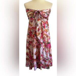 ELAUA KATTAU Multicolor Floral Strapless Mini Y2K 2000s Cocktail Dress Size M